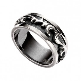 Pánsky strieborný prsteň - oxidised raised fligree